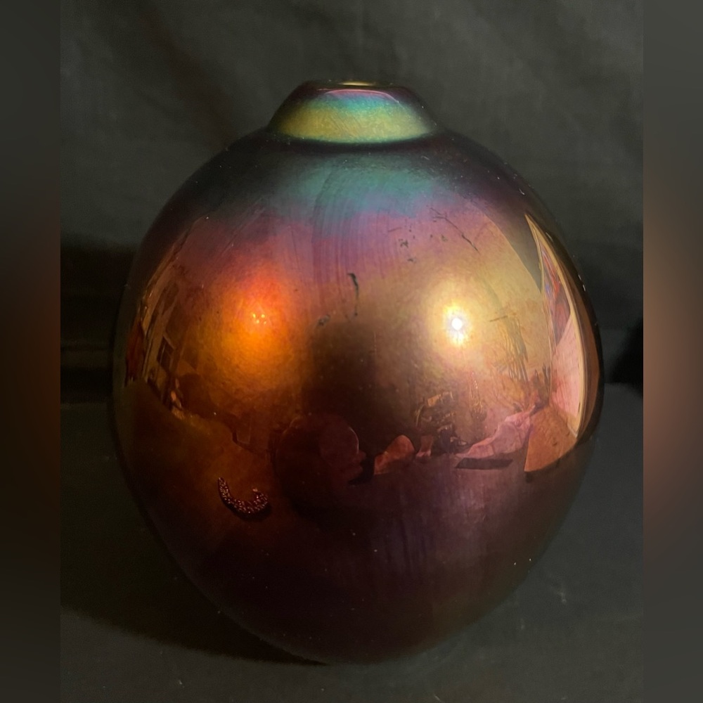 Maytum Studio Art Glass Bud Vase.  Oil Slick Iridescent
